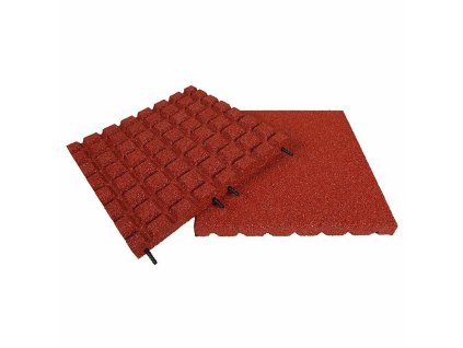 Červená gumová certifikovaná dopadová dlažba FLOMA V100/R75 - 50 x 50 x 10 cm