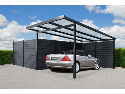 Nové -  Zadní stěna ke Carport Premium - antracit / tmavě šedá, čirá- 2,96 m x 1,86 m