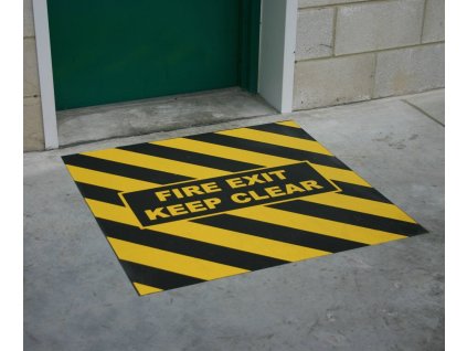 Černo-žlutá korundová protiskluzová páska s potiskem FLOMA Fire Exit Marker - 100 x 100 cm