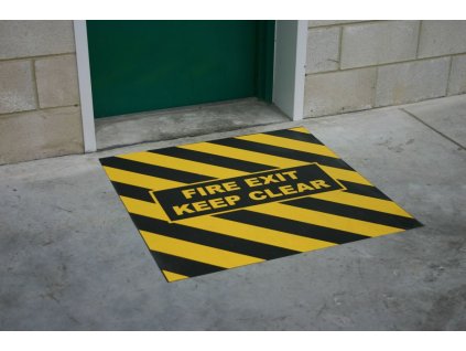 Černo-žlutá korundová protiskluzová páska s potiskem FLOMA Fire Exit Marker - 150 x 100 cm