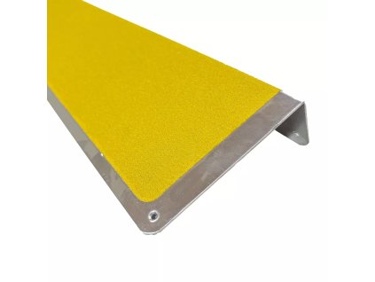 Žlutý hliníkový protiskluzový nášlap na schody FLOMA Bolt Down Plate - 63,5 x 12 x 4,5 cm a tloušťka 1,6 mm