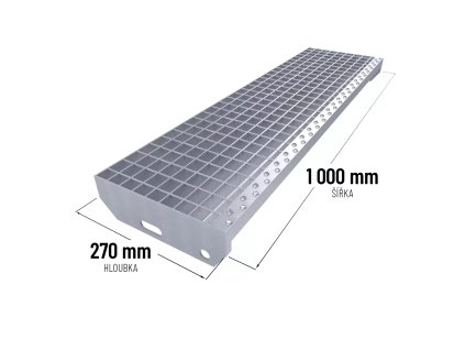Kovový pozinkovaný protiskluzový schodišťový stupeň (30/3, 34/38) FLOMA SteelStep - 100 x 27 x 3 cm