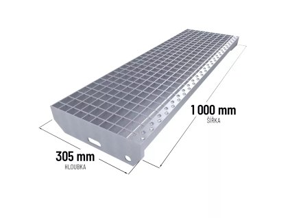 Kovový pozinkovaný protiskluzový schodišťový stupeň (30/3, 34/38) FLOMA SteelStep - 100 x 30,5 x 3 cm