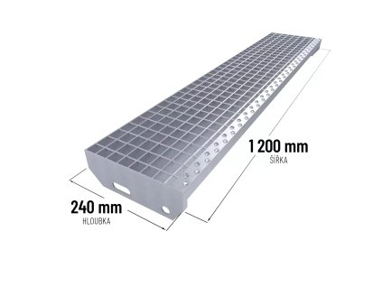 Kovový pozinkovaný protiskluzový schodišťový stupeň (40/3, 34/38) FLOMA SteelStep - 120 x 24 x 4 cm