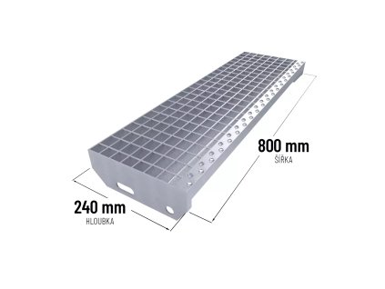 Kovový pozinkovaný protiskluzový schodišťový stupeň (30/2, 34/38) FLOMA SteelStep - 80 x 24 x 3 cm