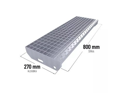 Kovový pozinkovaný protiskluzový schodišťový stupeň (30/2, 34/38) FLOMA SteelStep - 80 x 27 x 3 cm