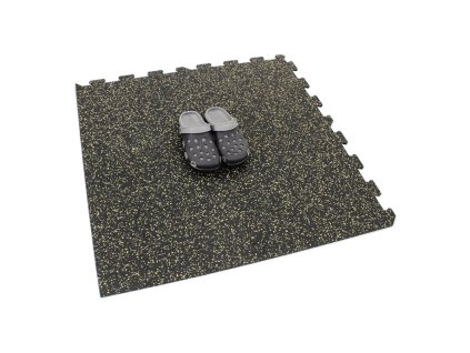 Černo-žlutá gumová modulová puzzle dlažba (roh) FLOMA FitFlo SF1050 - 47,8 x 47,8 x 0,8 cm