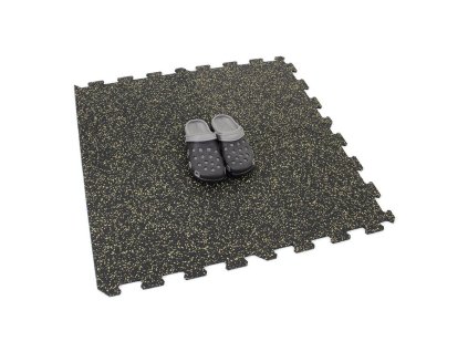 Černo-žlutá gumová modulová puzzle dlažba (střed) FLOMA FitFlo SF1050 - 47,8 x 47,8 x 0,8 cm
