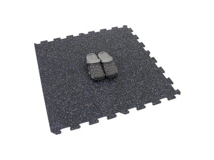 Černo-bílo-modrá gumová modulová puzzle dlažba (okraj) FLOMA FitFlo SF1050 - 95,6 x 95,6 x 0,8 cm