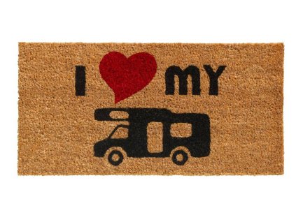Kokosová vnitřní čistící vstupní rohož FLOMA Ruco I love my caravan - 25 x 50 x 1,5 cm