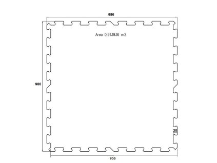 Černo-bílo-modro-šedá gumová modulová puzzle dlažba (střed) FLOMA Sandwich - 95,6 x 95,6 x 1 cm