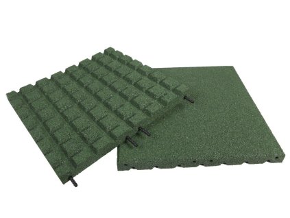 Zelená gumová certifikovaná dopadová dlažba FLOMA V30/R15 - 50 x 50 x 3 cm