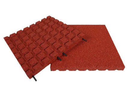 Červená gumová certifikovaná dopadová dlažba FLOMA V30/R15 - 50 x 50 x 3 cm