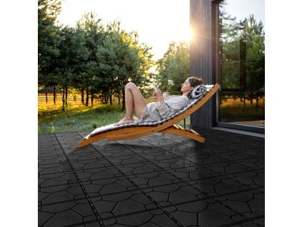 Černá plastová terasová dlažba FatraStep Stoneris - 30 x 30 x 1,3 cm - 9 ks