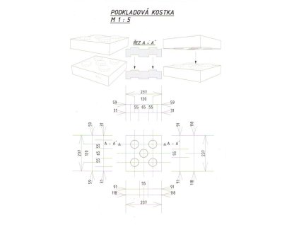 Černý plastový podkládací blok "4 čepy + otvor" FLOMA RePVC - 23,8 x 23,8 x 5,3 cm