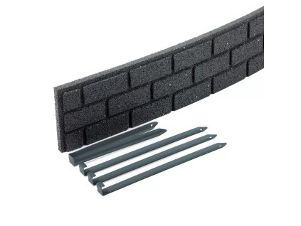 Šedý gumový zahradní obrubník FLOMA Bricks - 120 x 2 x 15 cm