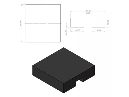 Gumová podložka s ALU fólií pod konstrukci fotovoltaické elektrárny na střechu s hydroizolací z PVC fólie FLOMA UniPad ALU - 26 x 26 x 7 cm