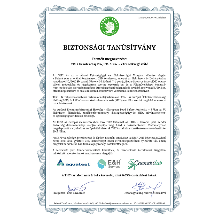 bezpecnostni dokument k cbd oleji hu certifikat 014