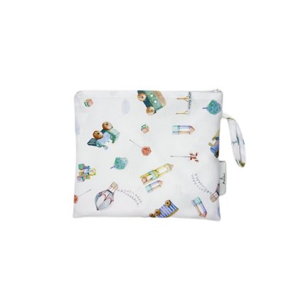 Malá nepromokavá taška Mimilove Vláčky White 24x20 cm