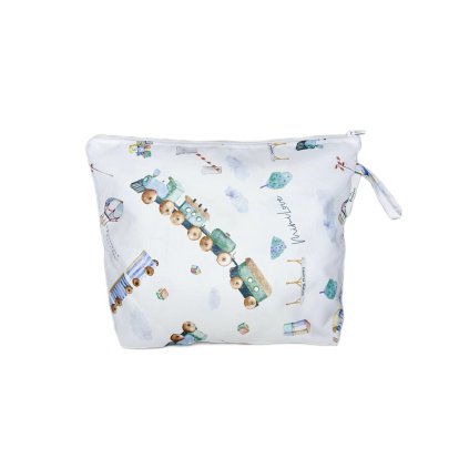 Velká nepromokavá taštička Mimilove Vláčky White 32x25 cm