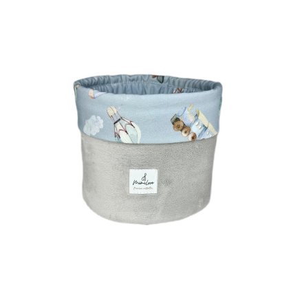 Velký kulatý úložný organizér Vláčky / světle šedý velvet