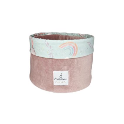 Velký kulatý úložný organizér Jednorožci Mentol / pudrová růž velvet