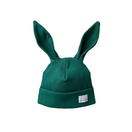 Přechodová čepice králíček 0-6m. Smaragdová zeleň