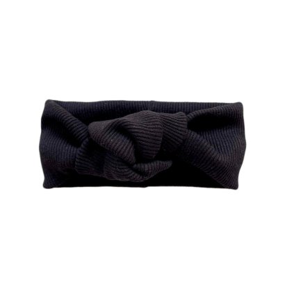Bavlněná čelenka s uzlem žebrovaná vel. 0-12 měsíců Černá