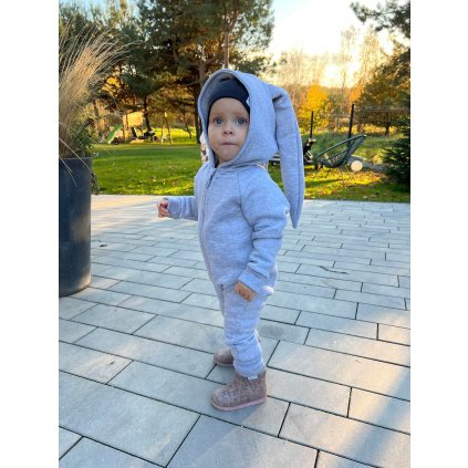 Dětský zateplený overal králíček 0-6m. Šedý melír