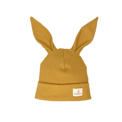 Přechodová čepice KRÁLÍČEK 06-24m. Hořčicová