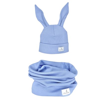 Sada čepičky králíček s nákrčníkem Světle modrá 06-24m.