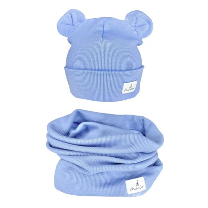 Sada čepičky medvídek s nákrčníkem Světle modrá 2-4 let