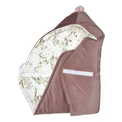 Zavinovačka / fusak do autosedačky Golden Birds Rose / pudrově hnědý velvet