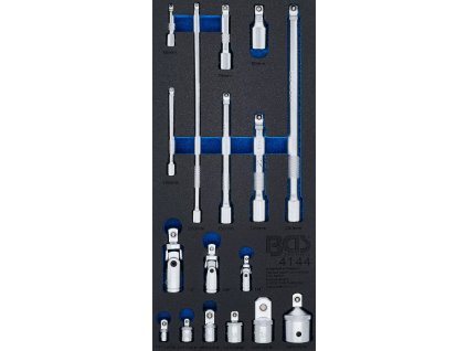 Sada nástavců, adaptérů a kloubů v pěnové výplni, 17dílná, BGS 4144