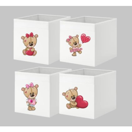 Pevný úložný dětský box do Kallaxu, krabice s motivem medvídka - látkový box pro HOLČIČKU - 38 x 33 x 33 cm