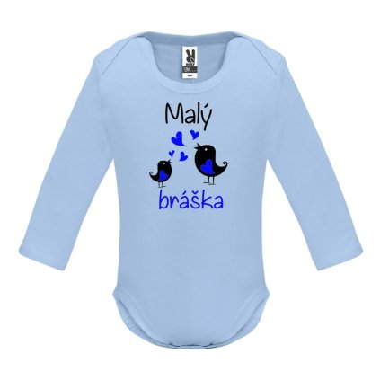 Detske kojenecke body s potiskem modre maly bracha modry potisk sourozenecke dlouhy rukav ptacci skvelytriko