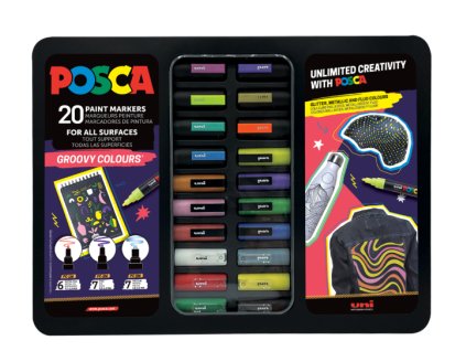Posca sada popisovačů PC-1M/PC-3M/PC-5M, GROOVY, PC-1M: 6 ks, PC-3M: 7 ks, PC-5M: 7 ks, mix barev (20 ks)