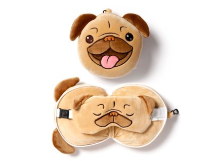 Relaxeazzz - Cestovní polštář a maska na oči - Mopsík