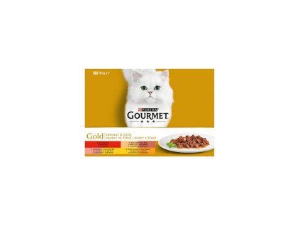 Nestlé GOURMET GOLD Multipack hovädzie, morka s kačicou, losos s kuraťom, kura s pečeňou v šťave konz.12x85 g
