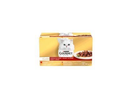 Nestlé GOURMET GOLD Multipack hovädzie/morka, kačicou/losos, kuraťom/kura s pečeňou v šťave konz.4x85 g