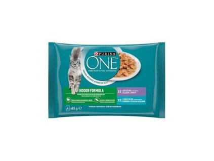 Nestle PURINA ONE cat Multipack Indoor mini filetky s tuniakom a zelenými fazuľkami / s teľacím a mrkvou v šťave NEW 4x85g