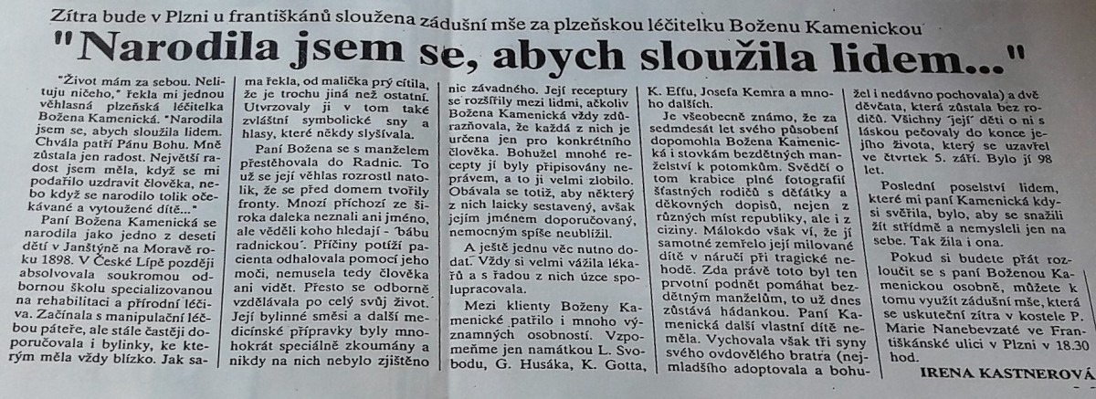 Božena Kamenická v médiích