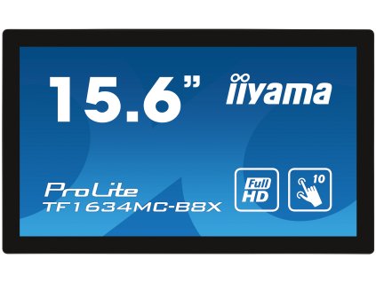 15,6" iiyama TF1634MC-B8X: IPS, FullHD, capacitive, 10P, 450cd/m2, VGA, DP, HDMI, IP65, čierny