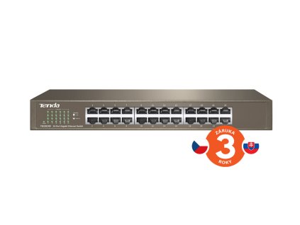 Tenda TEG1024D 24x Gigabit Switch, Fanless-bez ventilátorov, Rackmount, ochrana proti prepätiu