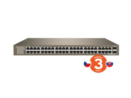 Tenda TEG1050F 48x Gigabit so SFP, 48x RJ45 + 2x SFP, Fanless - bez ventilátorov, Rackmount, VLAN, 6kV