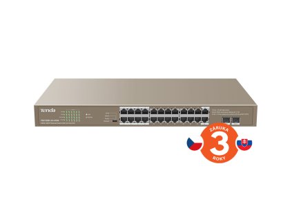 Tenda TEG1126P-24-410W PoE AT Gigabit switch 24x 1Gb/s PoE 802.3af/at + 2x SFP, PoE+ 370W, Rackmount