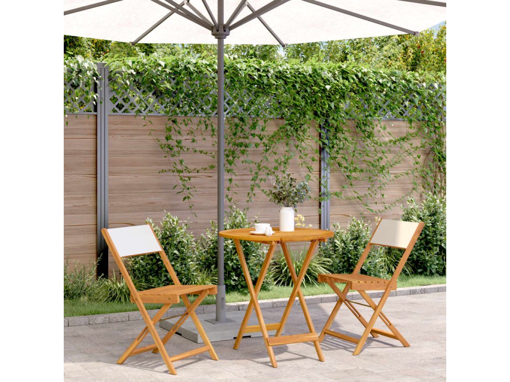 3dílný bistro set krémově bílý textil a masivní dřevo