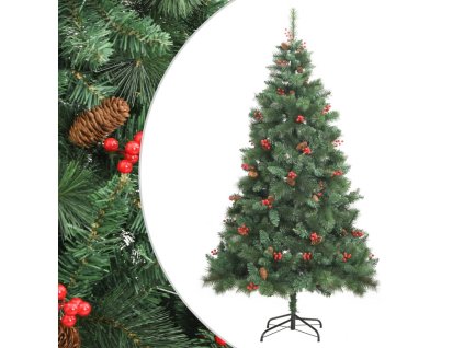 Umělý sklápěcí vánoční stromek s šiškami a bobulemi 210 cm