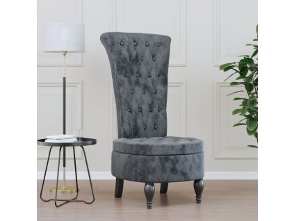 Židle s vysokým opěradlem tmavě šedá samet design s knoflíky
