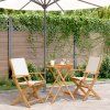 3dílný bistro set krémově bílý textil a masivní dřevo